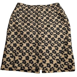 Ann Taylor Black Tan Animal Flower Print Pencil Skirt Women's Size 8